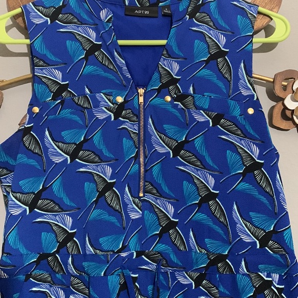 Apt. 9 Blue Black Bird Print Sleeveless Dress Size Small - Picture 4 of 8